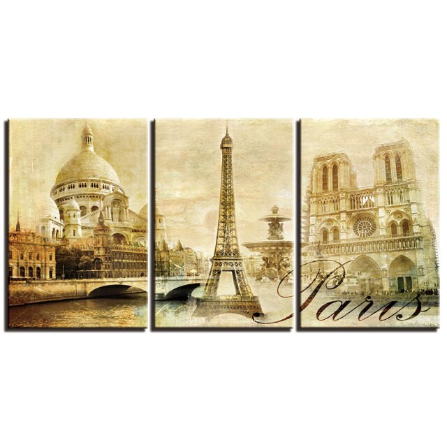 3 Pcs Eiffel Tower Vintage House Posters Wall Art Pictures Canvas Home Decor Posters Paintings Living Room Bedroom Decoration