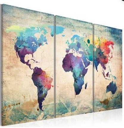 3 Pcs/Set Vintage Oil Painting Framed Canvas Wall Art Picture Map Canvas Print Modern Wall Paintings Top Home Decoration