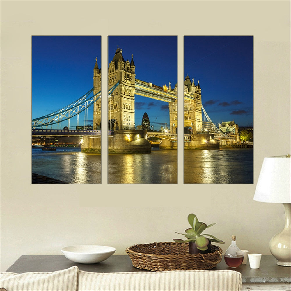 Modern Modular Oil Painting Art Printed Modular London's Tower Bridge Art Works Picture on Canvas Home Decoration Unframed 3 pcs