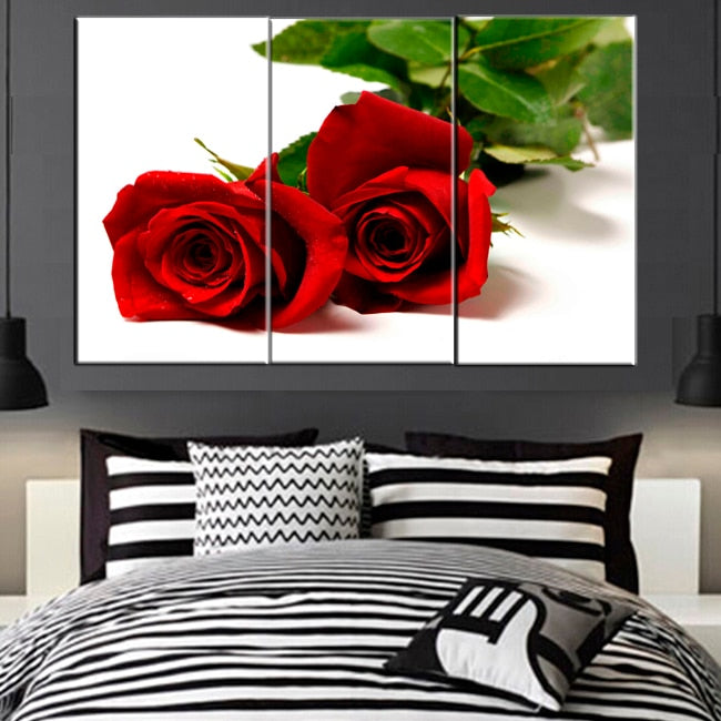 3 Pcs Modern Canvas Print Red Rose Flower Painting Canvas Cuadro Wall Art Home Decor For Living Room Bedroom No Frame