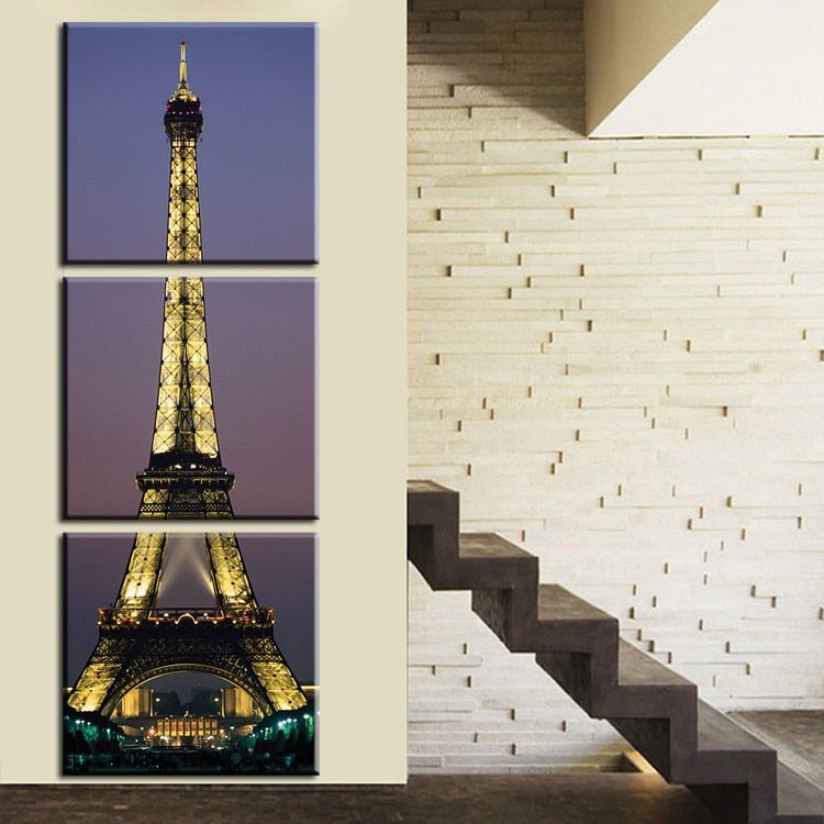 2018 No New Wall Art Painting 3 Pcs/set Artist Still Life Paintingthe Eiffel Tower At Night Vertical For Living Room Picture