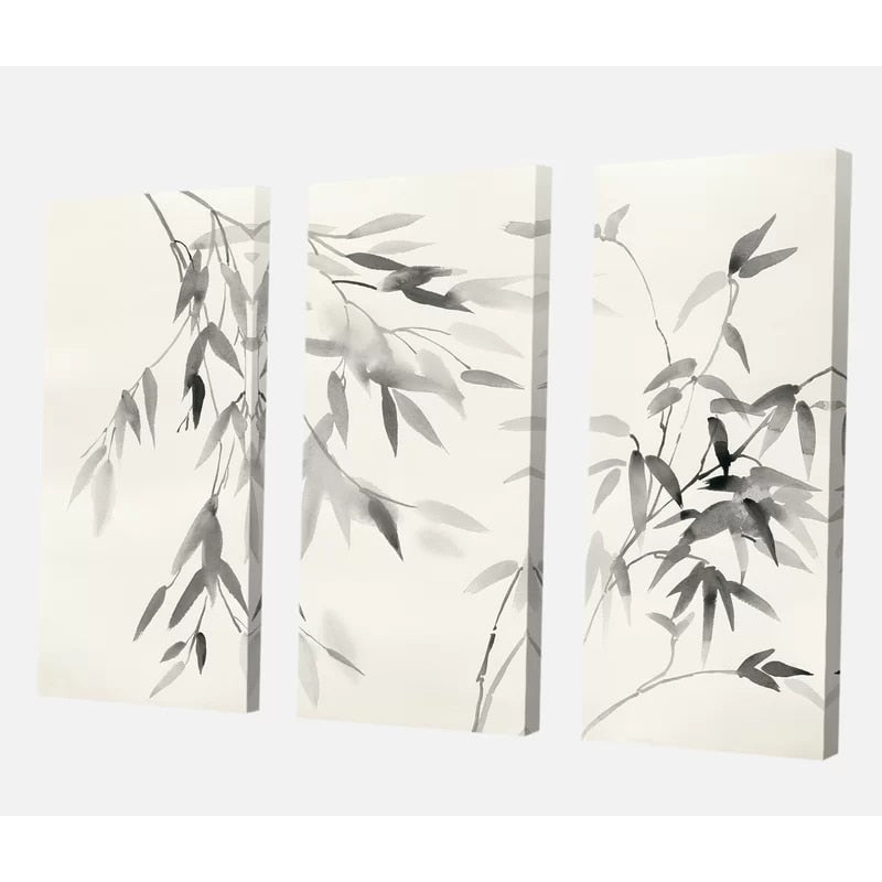 Canvas Print 3 Pcs Pictures Wall Art Bamboo Leaves Paintings Home Decoration Black and White Module Poster For Living Room Frame