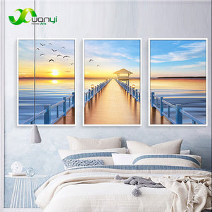 3 Pcs Modern Seascape Sea Canvas Print Painting Wall Art Sunset Canvas Poster Wall Pictures For Living Room Decoration Unframed