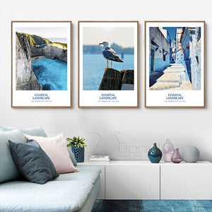 3 Pcs Modern Nordic Seascpe Beach Canvas Wall Art Painting Print On Canvas Wall Picture For Living Room Home Decoration Unframed