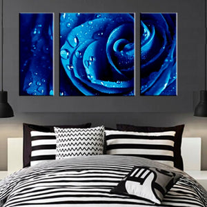3 Pcs flowers water drops macro blue flowers Canvas Picture decor modern canvas art wall Paintings Bedroom decorative pictures