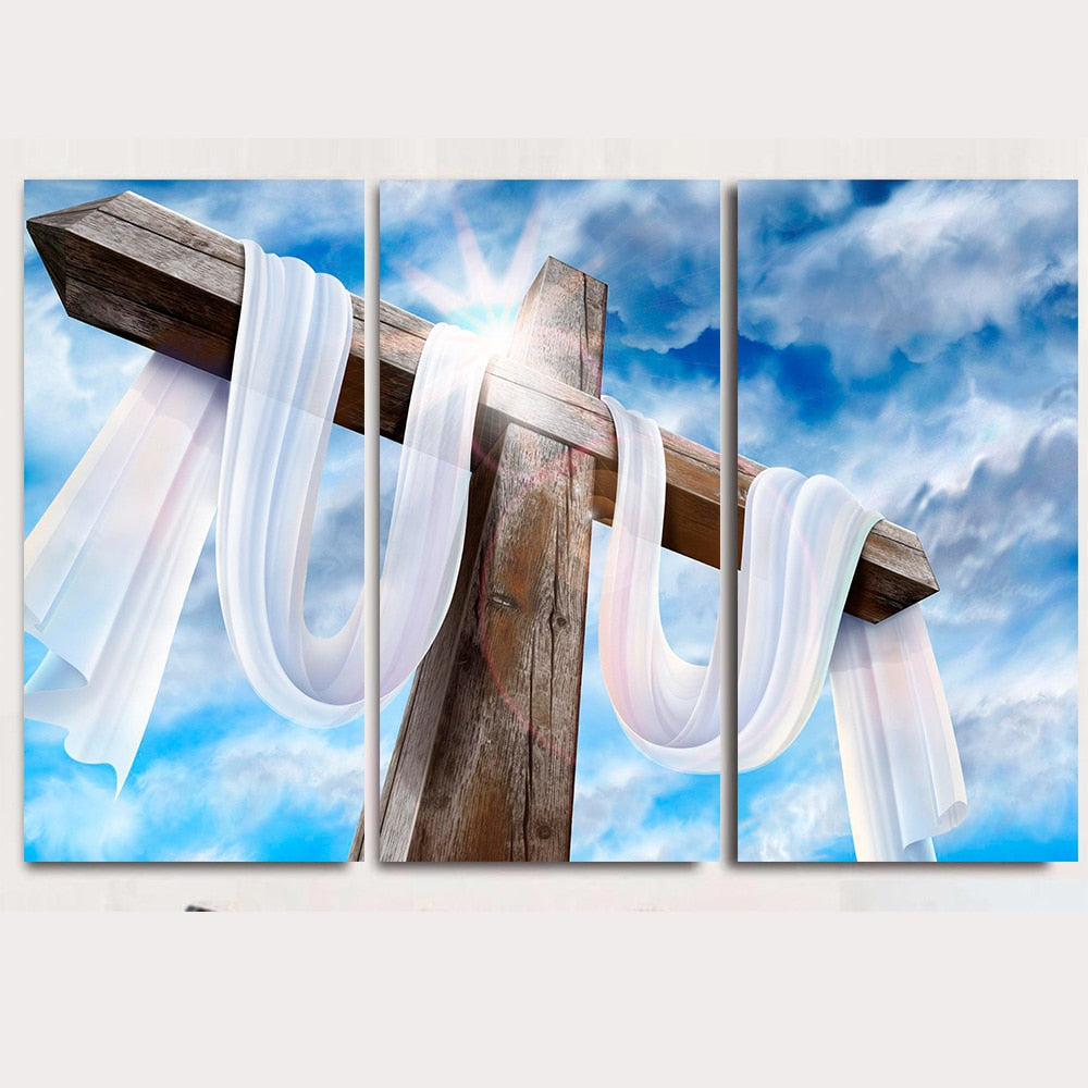 HD Print 3 pcs decor wall art jesus christ on the cross canvas wall art painting modern home decor living room