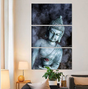 HD Print 3 pcs smoke buddha statue canvas wall art painting decor wall art painting modern home decor living room