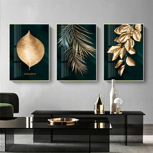 Load image into Gallery viewer, 3 Pcs Nordic Poster Golden Leaf Canvas Abstract Painting Wall Art Pictures for Living Room Home Decoration