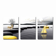 Load image into Gallery viewer, 3 Pcs Nordic Print Landscape Poster Boat Deer Black Yellow Stone Wall Art Canvas Painting Wall Pictures Living Room Decoration