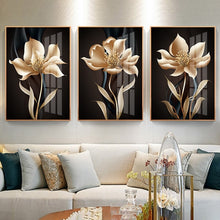 Load image into Gallery viewer, 3 Pcs Wall Art Abstract Canvas Painting Black Golden Flower Nordic Poster Print Wall Pictures for Living Room Home Decoration