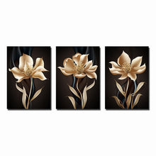 Load image into Gallery viewer, 3 Pcs Wall Art Abstract Canvas Painting Black Golden Flower Nordic Poster Print Wall Pictures for Living Room Home Decoration