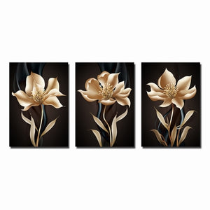 3 Pcs Wall Art Abstract Canvas Painting Black Golden Flower Nordic Poster Print Wall Pictures for Living Room Home Decoration
