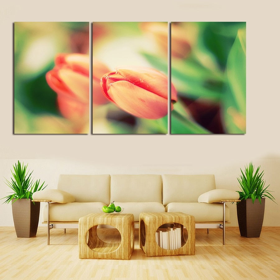 Cuadros Wall Art 3 pcs Large Tulips Wall Painting Flower Canvas Pictures On The Print Home Decor Art Modular No Frame HD Printed