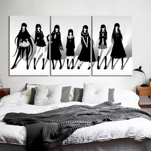 Canvas Wall Art Home Decor HD Prints 3 Pcs HD Anime Girl Pictures Nurarihyon No Mago Black White Poster Modular Picture