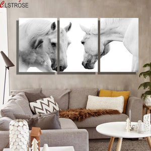 3 Pcs White Horses Animal Decor Painting On Canvas Wall Art Horse Painting For Living Room Bedroom Canvas Painting