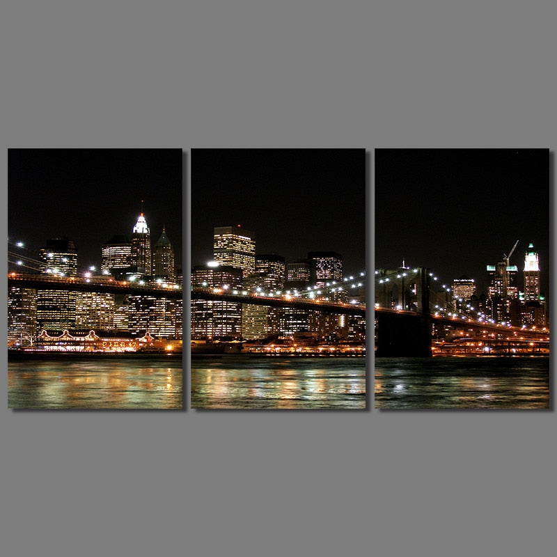 Modern dark city 3 pcs scene living room Decoration Canvas city night printed painting on wall Hanging home decor unframed