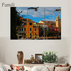 3 Pcs/Set Landscape Venice City Canvas Paintings Print On Canvas Classic Buildings Scenery Wall Art For Living Room(Unframed)