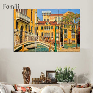 3 Pcs/Set Landscape Venice City Canvas Paintings Print On Canvas Classic Buildings Scenery Wall Art For Living Room(Unframed)