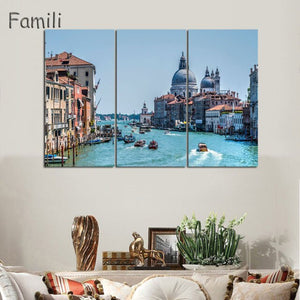 3 Pcs Landscape Venice City Canvas Paintings Print On Canvas Classic Buildings Scenery Wall Art For Living Room(Unframed)