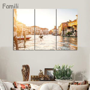 3 Pcs/Set Landscape Venice City Canvas Paintings Print On Canvas Classic Buildings Scenery Wall Art For Living Room(Unframed)