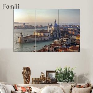 3 Pcs Landscape Venice City Canvas Paintings Print On Canvas Classic Buildings Scenery Wall Art For Living Room(Unframed)