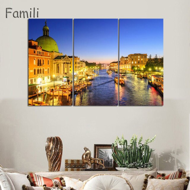 3 Pcs/Set Landscape Venice City Canvas Paintings Print On Canvas Classic Buildings Scenery Wall Art For Living Room(Unframed)