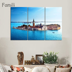 3 Pcs Landscape Venice City Canvas Paintings Print On Canvas Classic Buildings Scenery Wall Art For Living Room(Unframed)