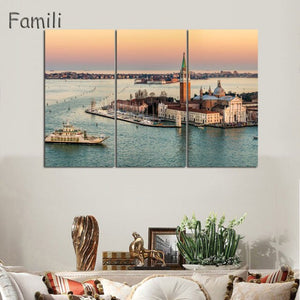 3 Pcs Landscape Venice City Canvas Paintings Print On Canvas Classic Buildings Scenery Wall Art For Living Room(Unframed)