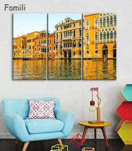 3 Pcs Landscape Venice City Canvas Paintings Print On Canvas Classic Buildings Scenery Wall Art For Living Room(Unframed)