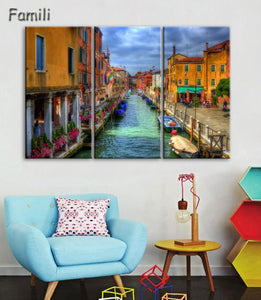 3 Pcs Landscape Venice City Canvas Paintings Print On Canvas Classic Buildings Scenery Wall Art For Living Room(Unframed)