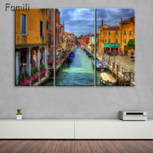 3 Pcs Landscape Venice City Canvas Paintings Print On Canvas Classic Buildings Scenery Wall Art For Living Room(Unframed)