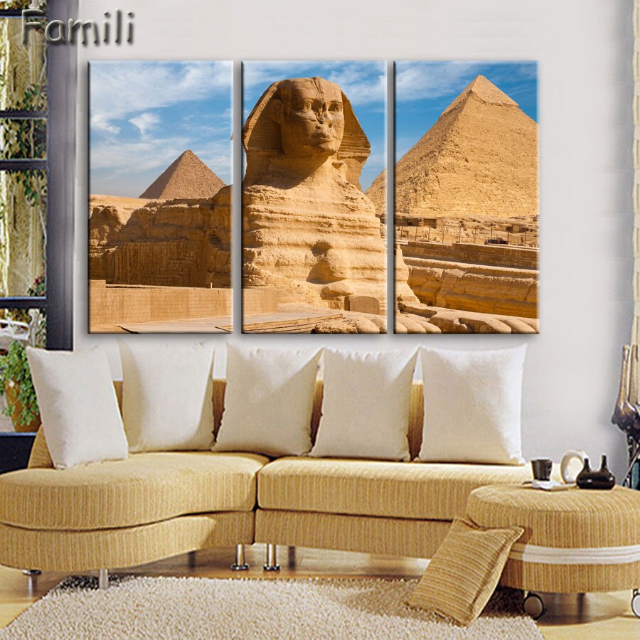 3 pcs/set Art Egypt Pyramids Camel Print Canvas Oil Painting Unframed Wall Pictures for Living Room Top Wall Decor Animal Poster