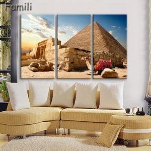 3 pcs/set Art Egypt Pyramids Camel Print Canvas Oil Painting Unframed Wall Pictures for Living Room Top Wall Decor Animal Poster