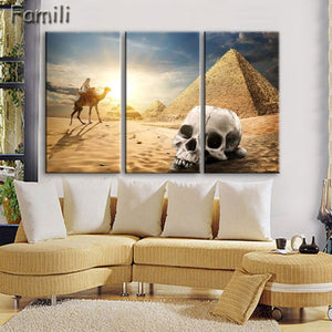 3 pcs/set Art Egypt Pyramids Camel Print Canvas Oil Painting Unframed Wall Pictures for Living Room Top Wall Decor Animal Poster