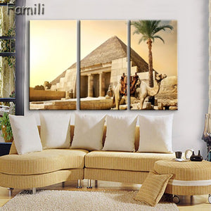 3 pcs/set Art Egypt Pyramids Camel Print Canvas Oil Painting Unframed Wall Pictures for Living Room Top Wall Decor Animal Poster