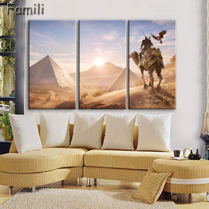 3 pcs/set Art Egypt Pyramids Camel Print Canvas Oil Painting Unframed Wall Pictures for Living Room Top Wall Decor Animal Poster