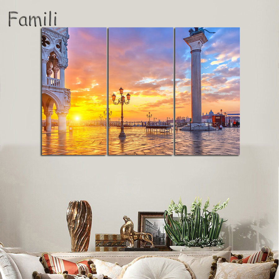 3 Pcs Landscape Venice City Canvas Paintings Print On Canvas Classic Buildings Scenery Wall Art For Living Room(Unframed)