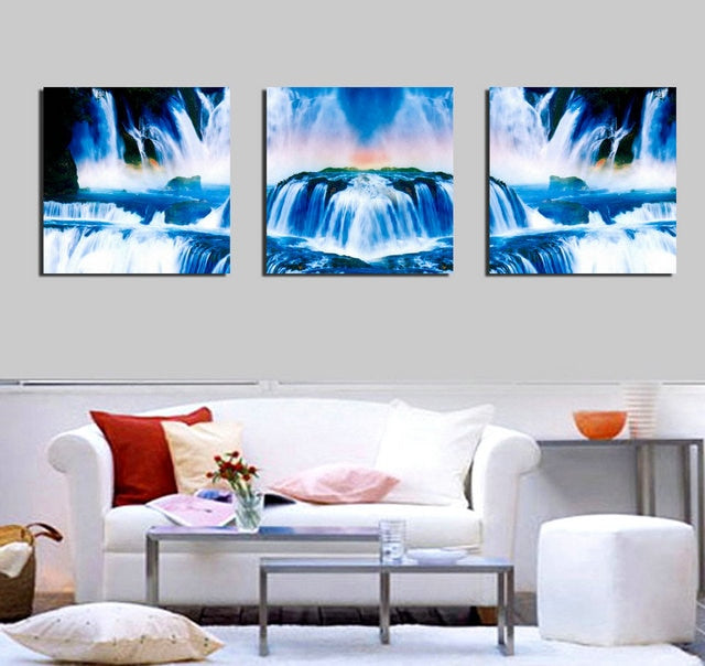 Wall Art 3 Pcs Blue Waterfall definition pictures canvas prints Home Decoration living room modular painting Print cuadros