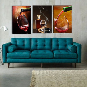 3 PCS  Still Life Canvas Painting Red Wine Goblet Wall Painting Print on Canvas For Bar Restaurant Decor