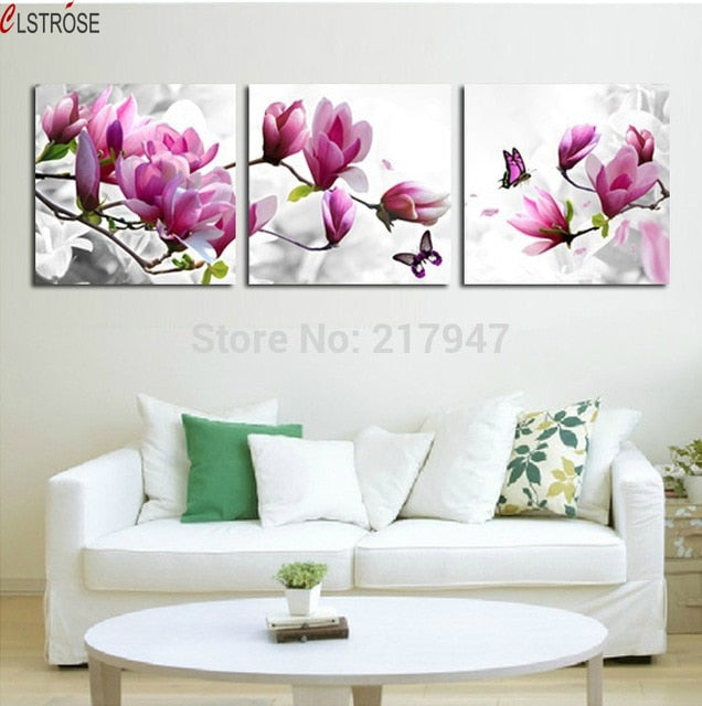 Luxury Elegant 3 Pcs Canvas Modern Wall Painting Purple Pink Blue Flower Home Decor Art Picture Paint on Canvas Prints