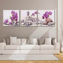 Load image into Gallery viewer, Home Decoration living room Wall picture canvas painting Print cuadros oil paintings 3 pcs Buddha religion purple flower