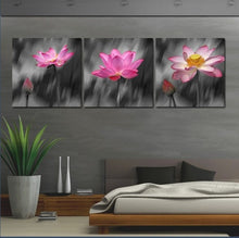 Load image into Gallery viewer, Pink lotus flower No Frame 3 Pcs Oil Paintings on Canvas Wall Pictures For Living Room Wall Art Poster Large HD Modular Pictures