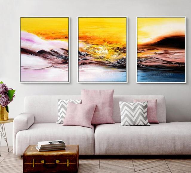 landscape painting abstract 3 pcs combination decorative painting living room mural porch unframed painting