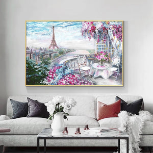 Abstract 100% Hand Painted Oil Paintings On Canvas Handmade Courtyard Artwork Large Size Modern Cityscape Wall Art Home Decor