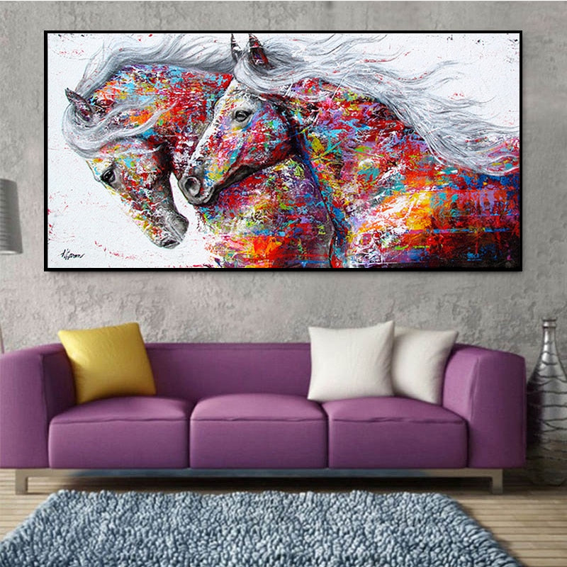 100% Hand Painted Abstract Horse Art Oil Painting On Canvas Wall Art Frameless Picture Decoration For Live Room Home Decor Gift