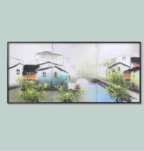 100% Hand Painted 3 pcs Modern Chinese Landscape Oil Painting on Canvas Abstract Canvas Painting Wall art Picture for Home Decor