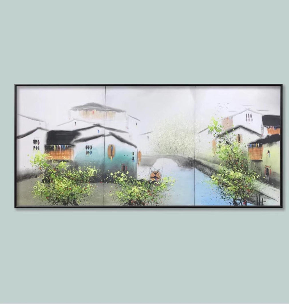 100% Hand Painted 3 pcs Modern Chinese Landscape Oil Painting on Canvas Abstract Canvas Painting Wall art Picture for Home Decor