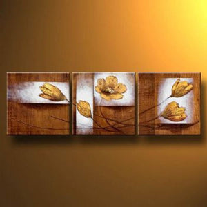 3 pcs Hand Painted Home Decor Canvas Painting Golden Style-Modern Canvas Art Wall Decor-Floral Oil Painting Wall Art
