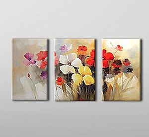3 pcs Hand Painted Canvas Painting-Blooming Flowers-Floral Oil Painting Wall Art-Modern Canvas Art Wall Decor