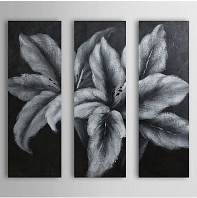 3 pcs Hand Painted Canvas Painting-Gray Petal-Floral Oil Painting Wall Art-Modern Canvas Art Wall Decor
